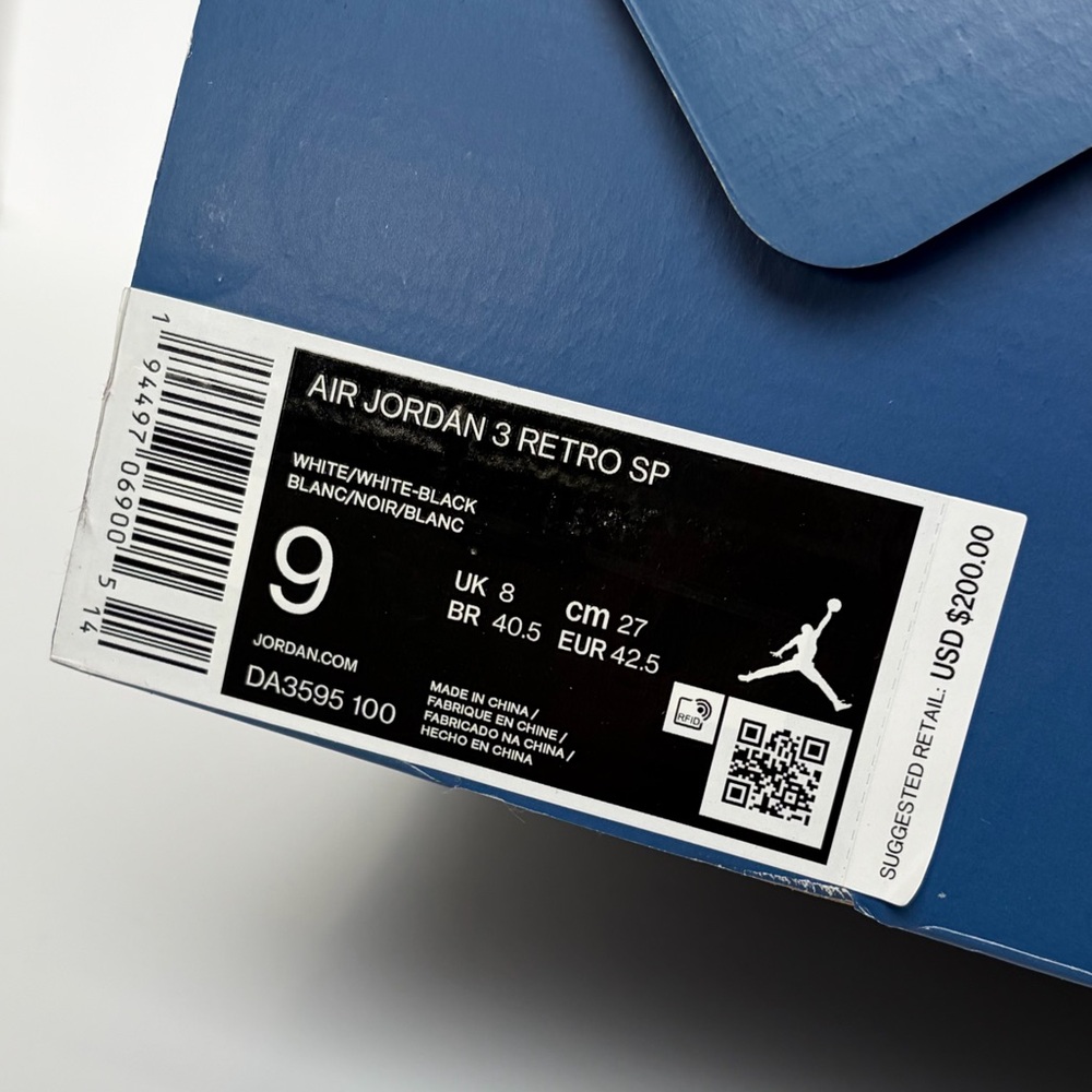 Fragment Design x Air Jordan 3 Retro SP White/Black NIB/NWT - Picture 10 of 13